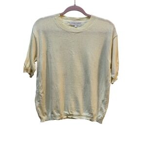 Bianco & Blu Butter Yellow Short‎ Sleeve Sweater Wool Cashmere Blend Size Large